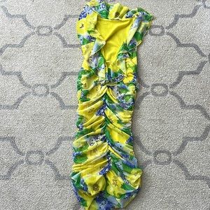 Zara yellow floral ruched mini dress size M